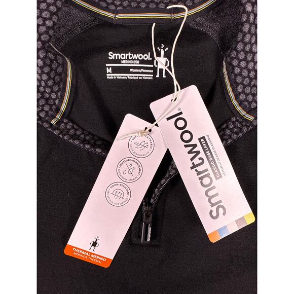 Smartwool Base Layer Thermal Merino Quarter Zip Women's Medium Black Grey Dot - Picture 5 of 9